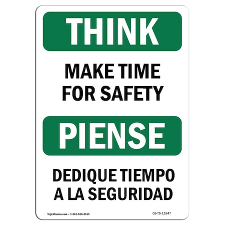 OSHA THINK Sign, Make Time For Safety Bilingual, 5in X 3.5in Decal